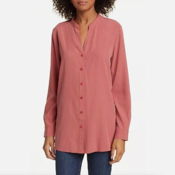 Eileen Fisher Tops - Eileen Fisher Sandwashed Tencel Stand Collar Top Chutney Petite Medium NWT